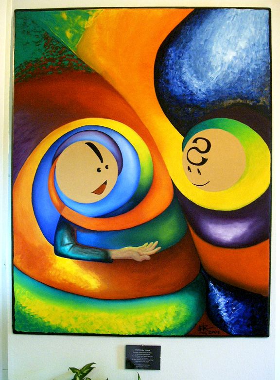 Die Helfende Hand ist ein surreal spirituelles Motiv mit einer intensiven, regenbogenartigen Farbgebung und religiöser Andeutung.